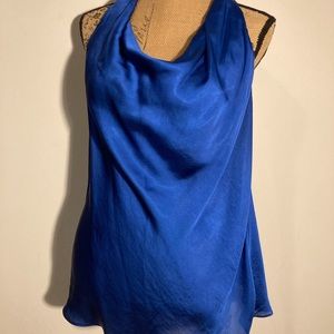 Royal blue sexy silk sleeveless scoop neck halter top sz 12